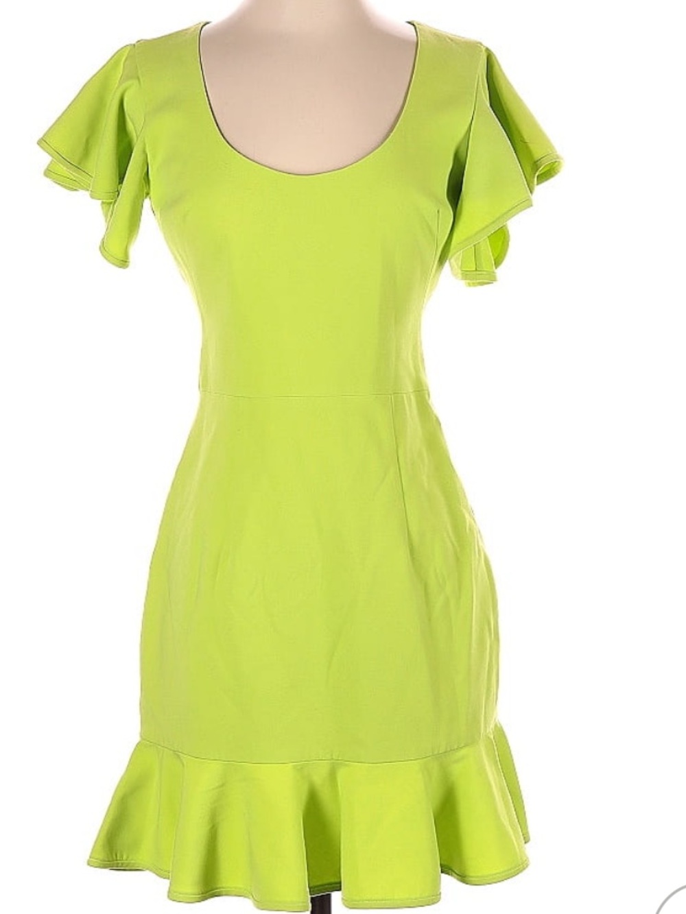 Black Halo Neon Lime Flounce-Sleeve Mini Dress